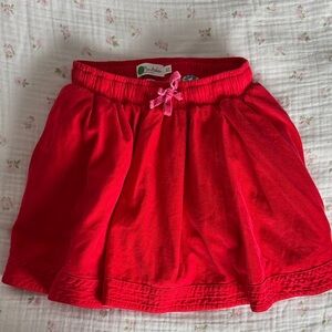 Mini Boden Red Velvet-Texture Girls' Skirt with Pink Bow